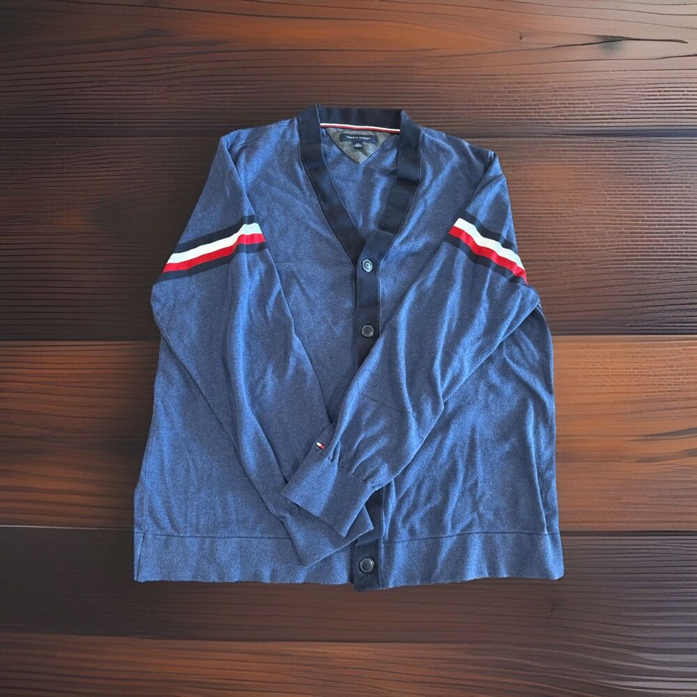 Tommy Hilfiger Cotton Cardigan XXL Blue Stripes Sleeves Good Used Condition
